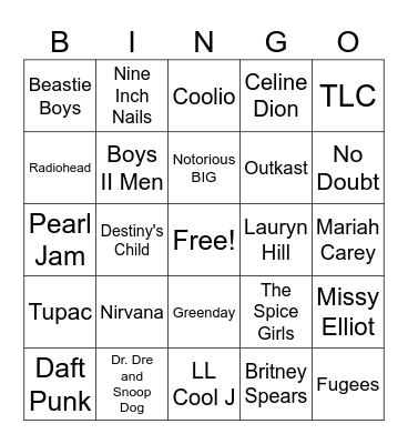 Music Bingo by Artist Bingo Card