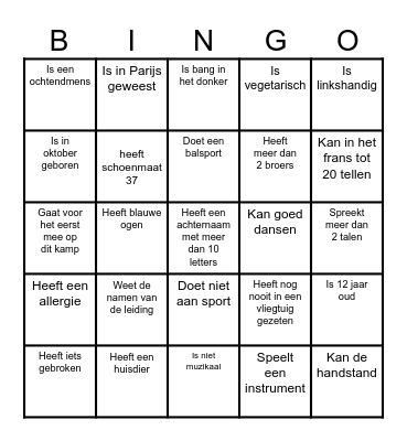 Kennismakingsbingo Card