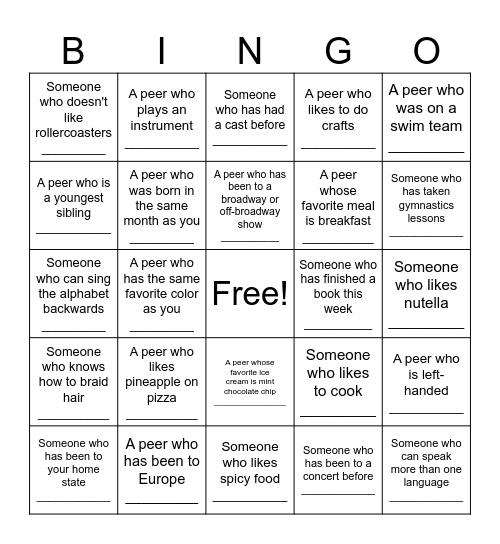 Get to know someone Bingo Card