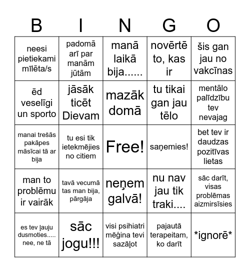 mental health padomu Bingo Card