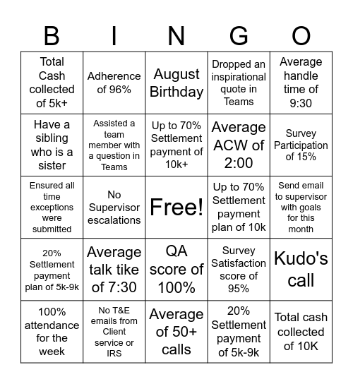 August Contest! Bingo Card