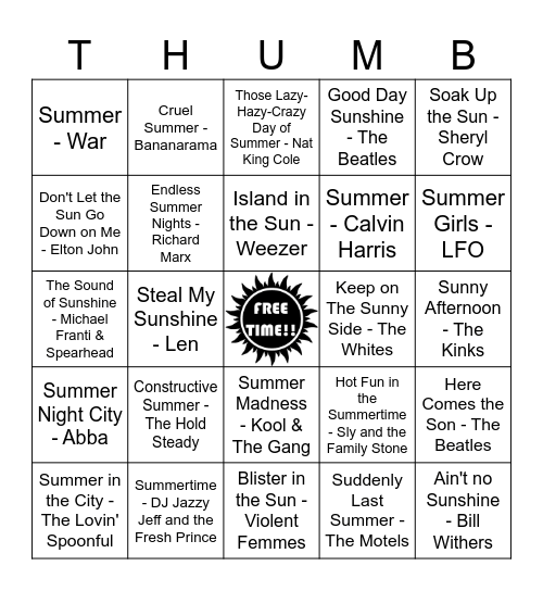 SUMMER FUN Bingo Card