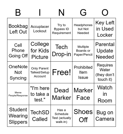 Assessment Center Bingo Card