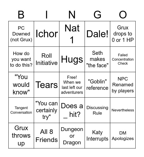 Fridays are for Game Night Bingo Card