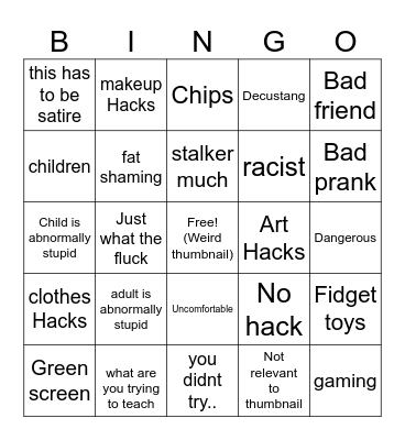 5 min crafts Bingo Card
