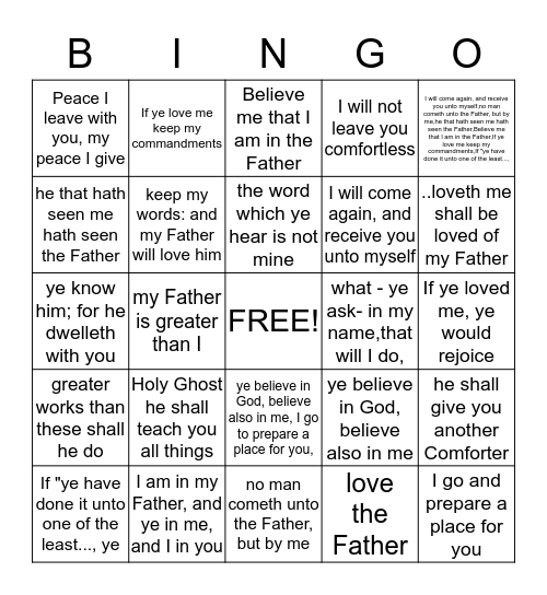 John Chapter 14 Bingo Card