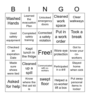 Workplace Safety Bingo Card