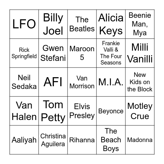 Girl Bingo Card