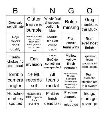 Marble League 2023 Bingo Card