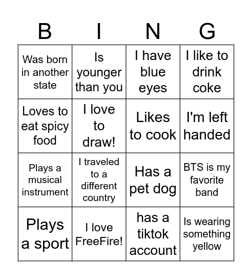 WizTeens Day Bingo Card