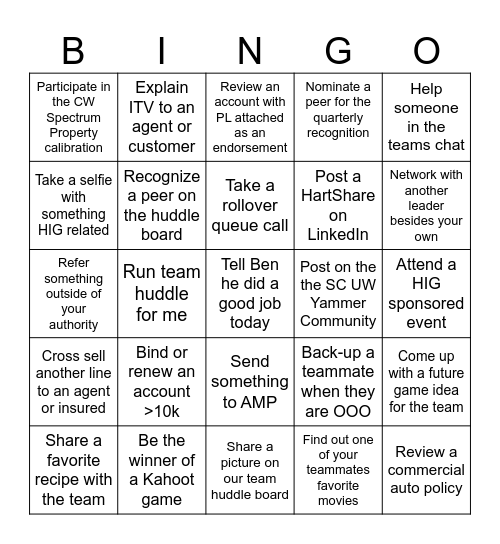 AUGUST BINGO Card