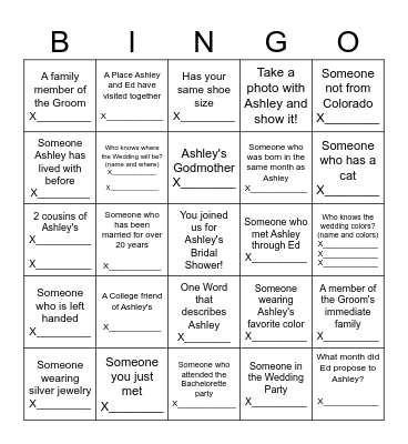 Let's Mingle! Bridal Bingo Card