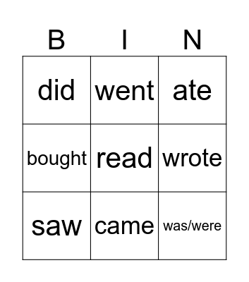 Irregular verbs - Past Bingo Card