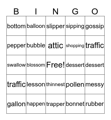 Double Consonants Bingo Card