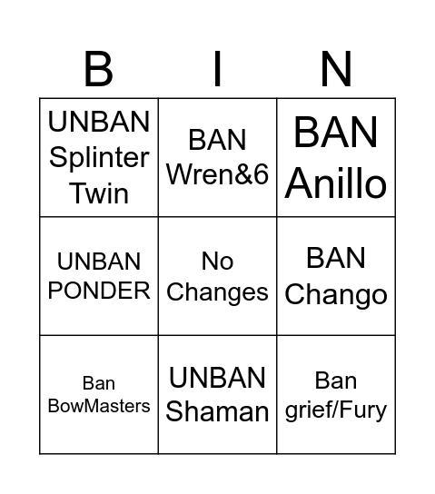 Bingo MTG Ban List Bingo Card
