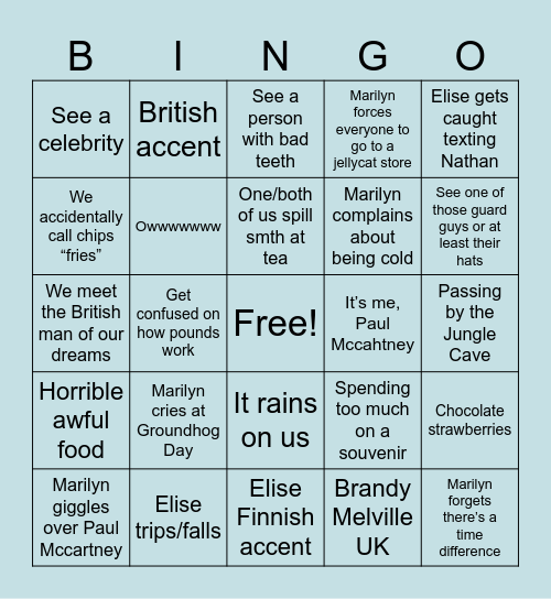 London Bingo Card