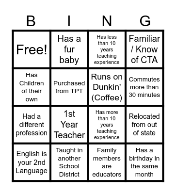 New Teacher Bingo Card