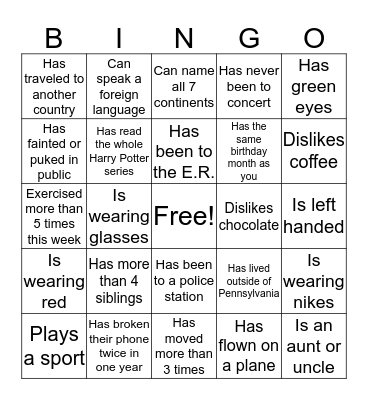 Find Someone who... Bingo Card