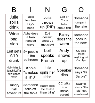 General Party Bingo Card