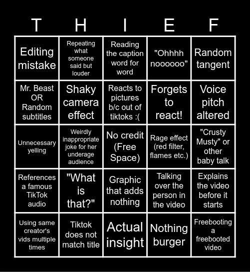 Sssniperwolf Bbbingo! Bingo Card