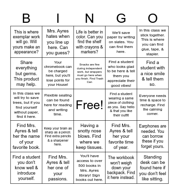 Back to School BINGO Card