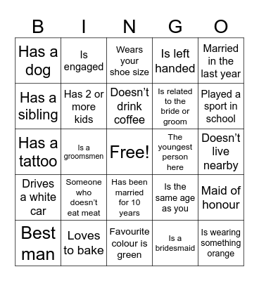 Wedding Shower Bingo Card