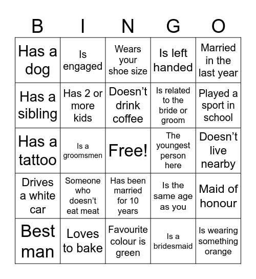 Wedding Shower Bingo Card