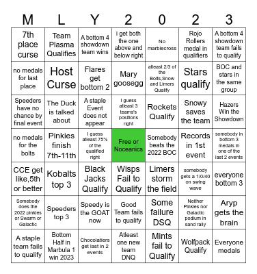 Marble League 2023 Bingo Card