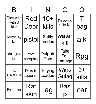 Warzone 2,0 Bingo Card