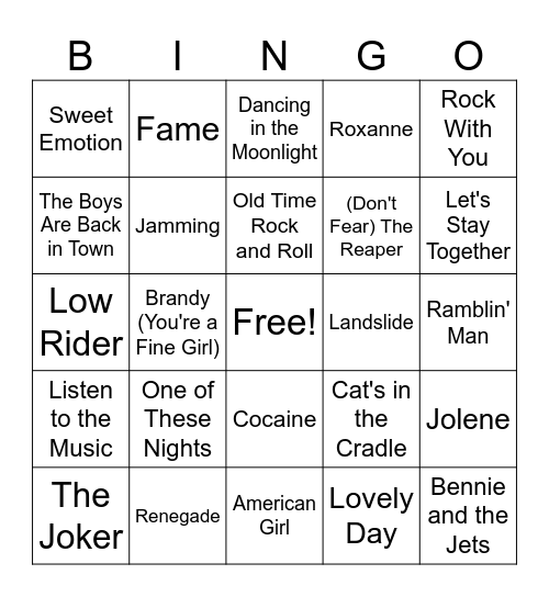 70s! Bingo Card