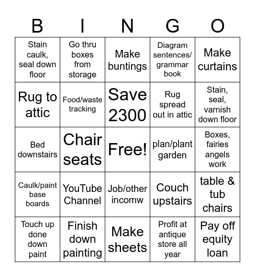 New Gig's Bingo Card