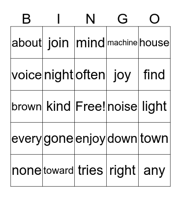 Sounds/Sight Words Bingo Card