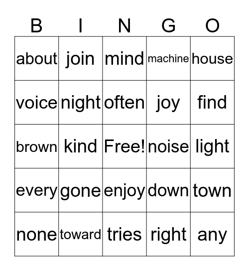 Sounds/Sight Words Bingo Card