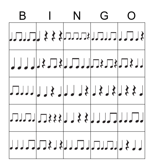 Rhythm Dictation Bingo Card