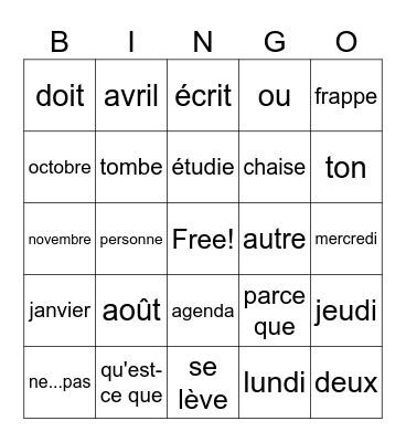 Section C-Salut mon ami! Bingo Card