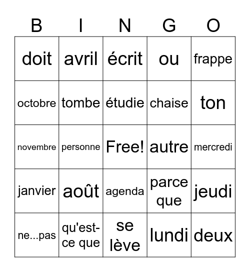 Section C-Salut mon ami! Bingo Card