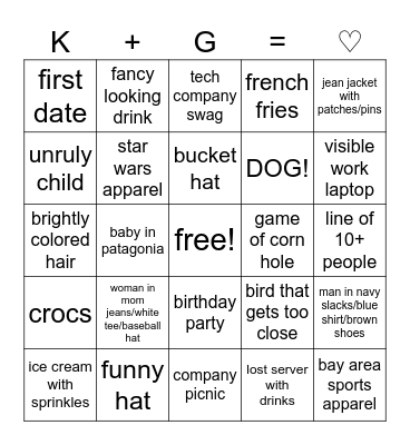 Spark Wedding Party Bingo Card