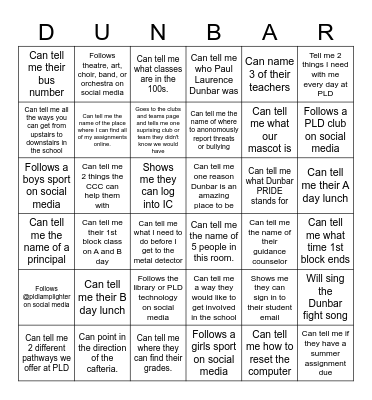 Dunbar Bingo Card