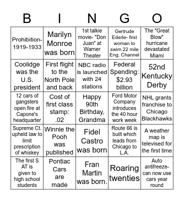 Untitled Bingo Card