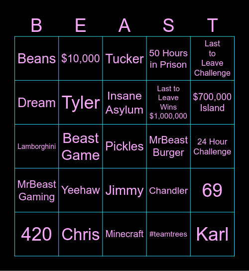 MrBeast Bingo Card