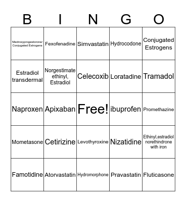 Brand and Generic Exercise Bingo Card