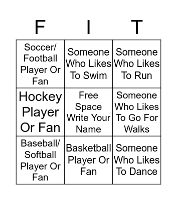 Get Up and Move Bingo Card