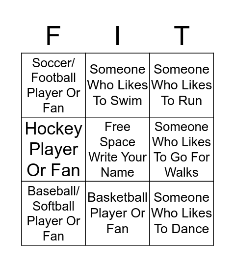 Get Up and Move Bingo Card