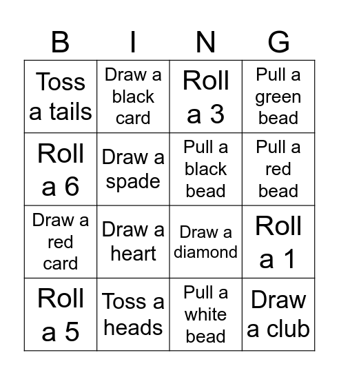 Probability Bingo Card