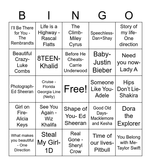 Music Bingo Card