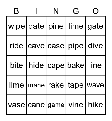 Phonics 3 Long a-i sounds Bingo Card