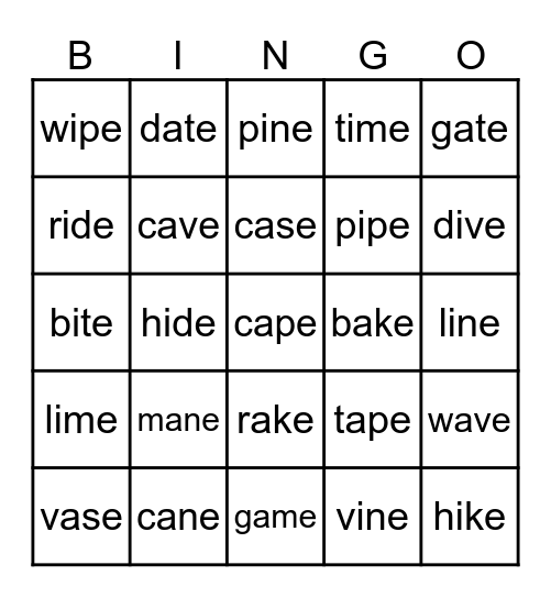 Phonics 3 Long a-i sounds Bingo Card