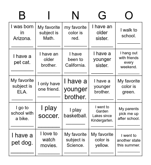My Friendship Bingo Card