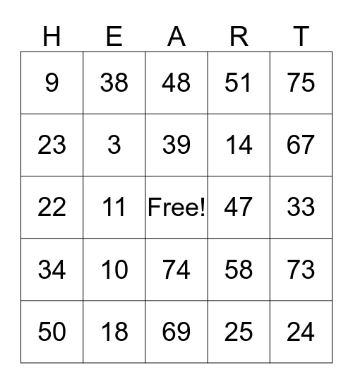 NSA HEART BINGO Card