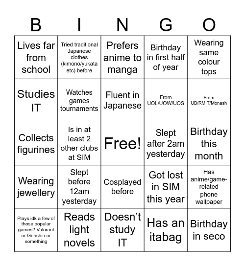 Untitled Bingo Card